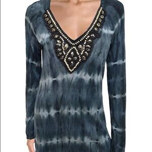 Free Society Beaded Top Womens Medium Tie Dye Vneck Boho‎ Rocker Glam Steampunk